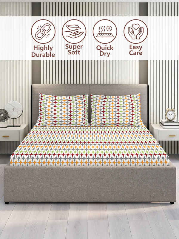 Aria Microfibre 125 GSM Multicolor Geometrical 1 Double Size Bedsheet with 2 Pillow Covers