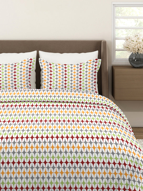 Aria Microfibre 125 GSM Multicolor Geometrical 1 Double Size Bedsheet with 2 Pillow Covers