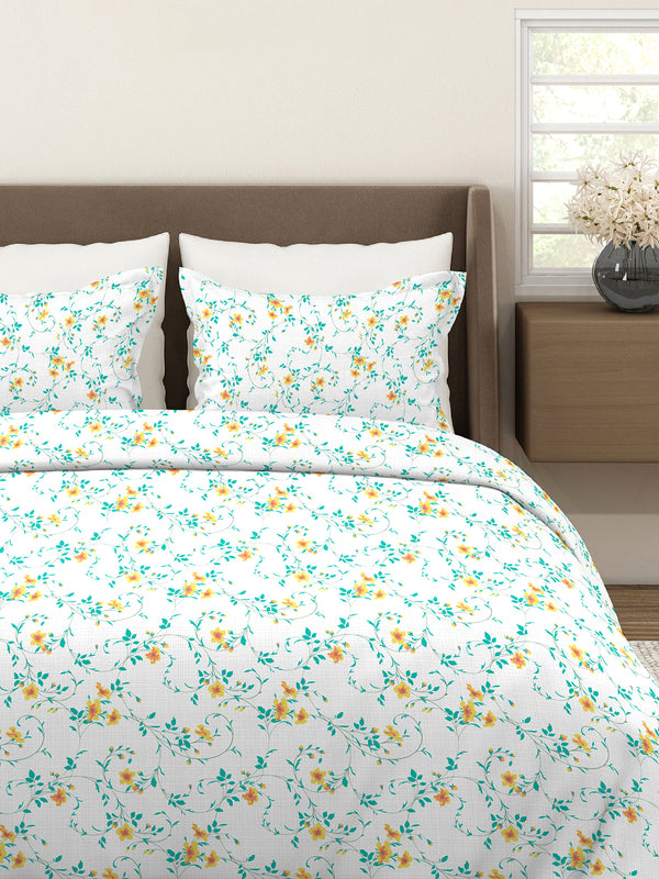 Aria Microfibre 125 GSM Blue & White Floral 1 Double Size Bedsheet with 2 Pillow Covers
