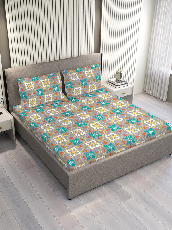 Aria Microfibre 125 GSM Multicolor Ethnic 1 Double Size Bedsheet with 2 Pillow Covers