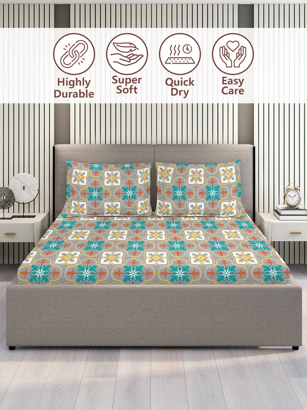 Aria Microfibre 125 GSM Multicolor Ethnic 1 Double Size Bedsheet with 2 Pillow Covers