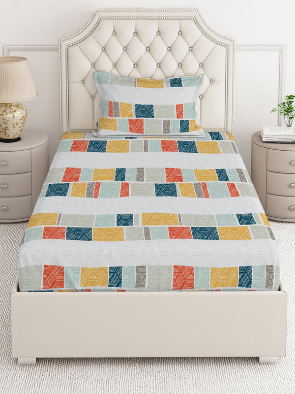 Aria Microfibre 125 GSM Multicolor Geometrical 1 Single Size Bedsheet with 1 Pillow Cover
