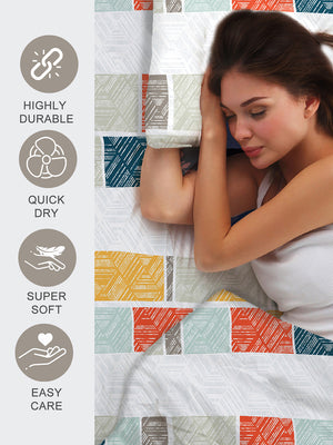 Aria Microfibre 125 GSM Multicolor Geometrical 1 Single Size Bedsheet with 1 Pillow Cover