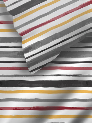 Duracount 225 CVC Grey Stripes King Size Bedsheet with 2 Pillow Covers