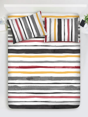 Duracount 225 CVC Grey Stripes King Size Bedsheet with 2 Pillow Covers