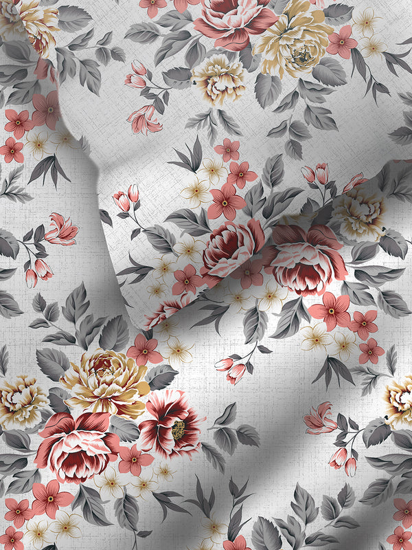 Duracount 225 CVC Multicolor Floral King Size Bedsheet with 2 Pillow Covers
