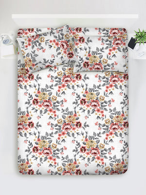 Duracount 225 CVC Multicolor Floral King Size Bedsheet with 2 Pillow Covers