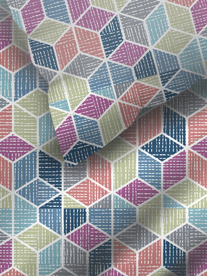 Duracount 225 CVC Multicolor Geometrical King Size Bedsheet with 2 Pillow Covers