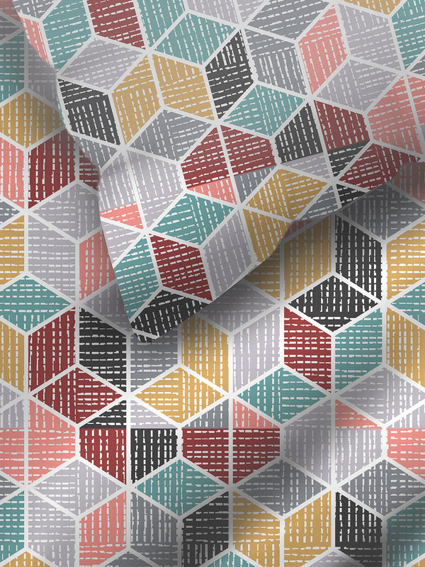 Duracount 225 CVC Multicolor Geometrical 1 King Size Bedsheet with 2 Pillow Covers