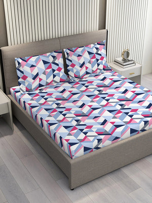Duracount 225 CVC Multicolor Geometrical King Size Bedsheet with 2 Pillow Covers