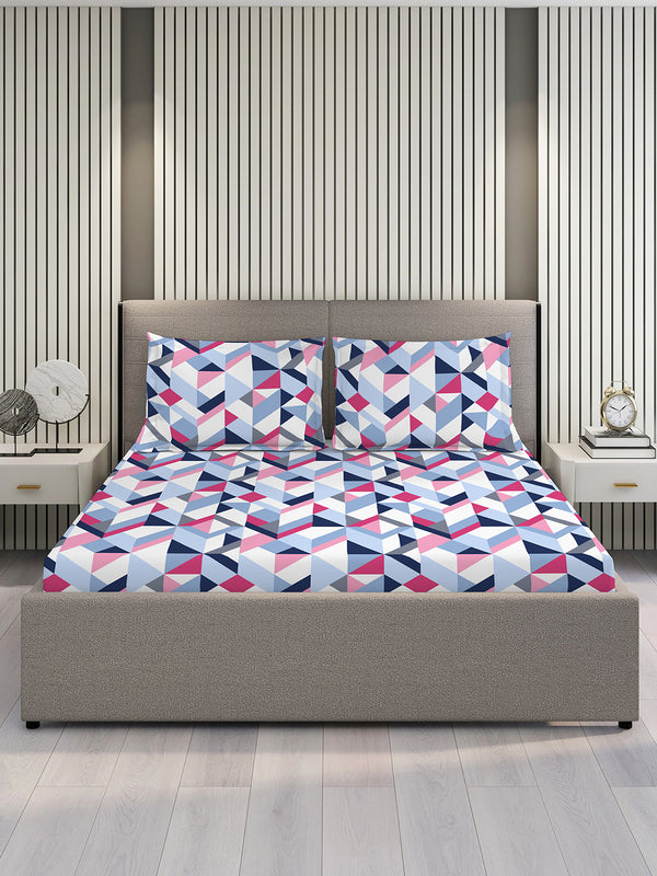 Duracount 225 CVC Multicolor Geometrical King Size Bedsheet with 2 Pillow Covers