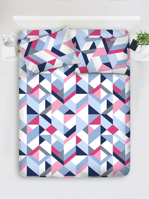 Duracount 225 CVC Multicolor Geometrical King Size Bedsheet with 2 Pillow Covers