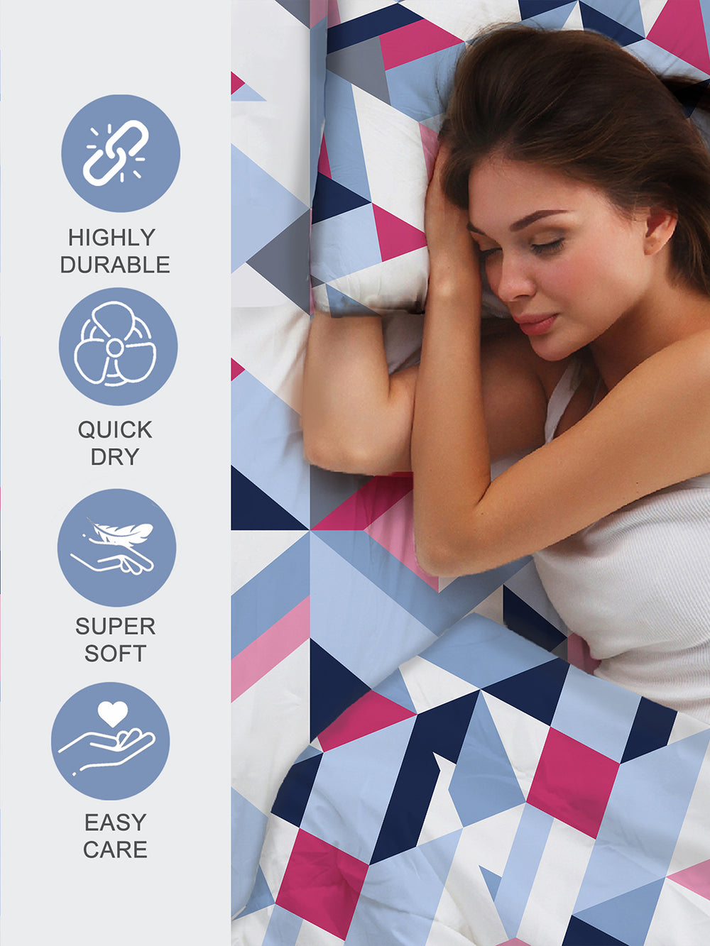 Duracount 225 CVC Multicolor Geometrical King Size Bedsheet with 2 Pillow Covers