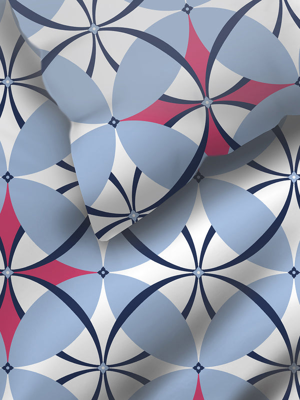 Duracount 225 CVC Blue Geometrical 1 King Size Bedsheet with 2 Pillow Covers