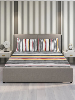 Argos 225 CVC Grey Stripes 1 King Size Bedsheet with 2 Pillow Covers