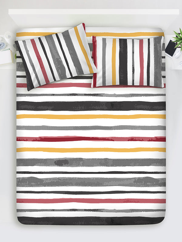 Argos 225 CVC Grey Stripes 1 King Size Bedsheet with 2 Pillow Covers