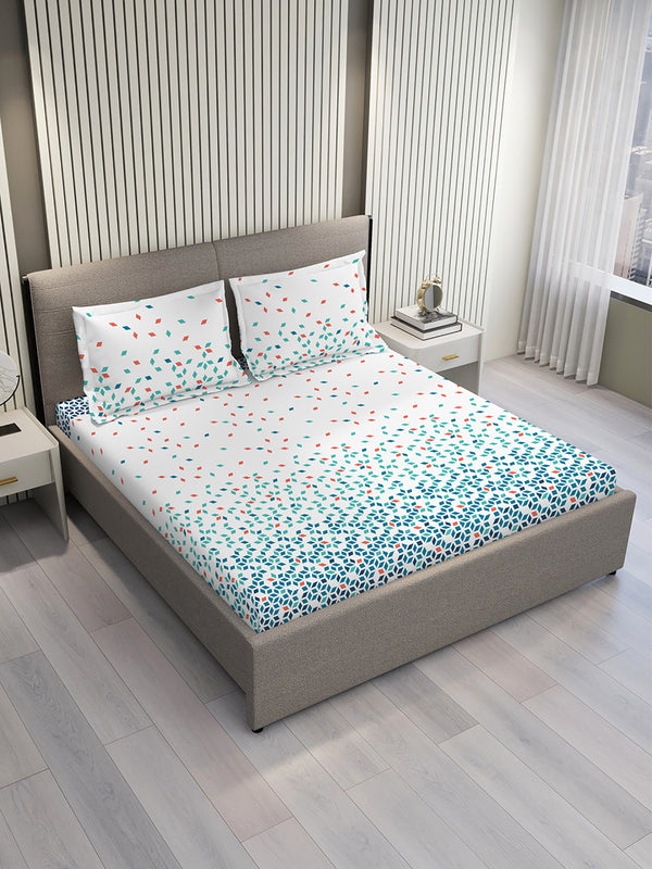 Argos 225 CVC Blue Geometrical King Size Bedsheet with 2 Pillow Covers