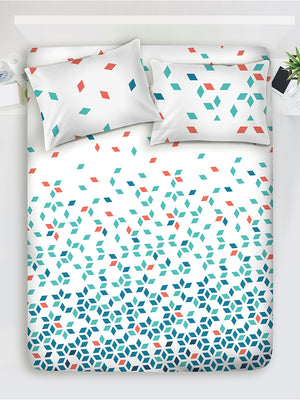 Argos 225 CVC Blue Geometrical King Size Bedsheet with 2 Pillow Covers