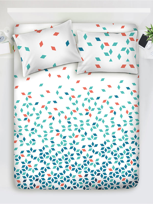 Argos 225 CVC Blue Geometrical King Size Bedsheet with 2 Pillow Covers