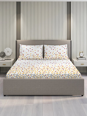 Argos 225 CVC White Geometrical 1 King Size Bedsheet with 2 Pillow Covers
