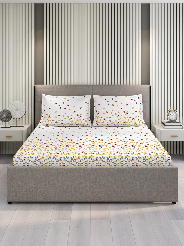 Argos 225 CVC White Geometrical 1 King Size Bedsheet with 2 Pillow Covers