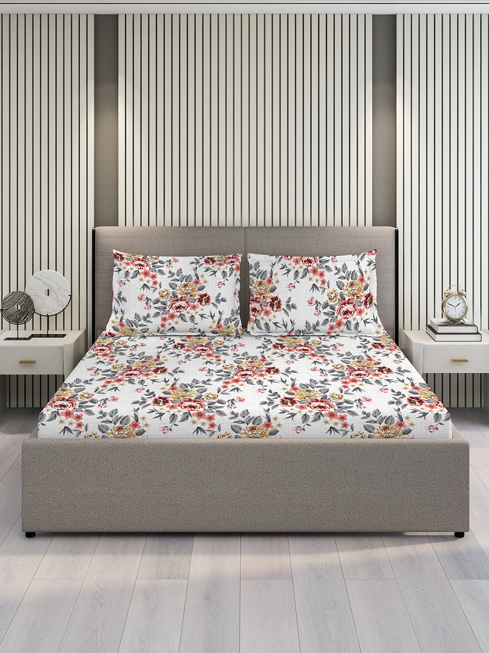 Argos 225 CVC Multicolor Floral King Size Bedsheet with 2 Pillow Covers