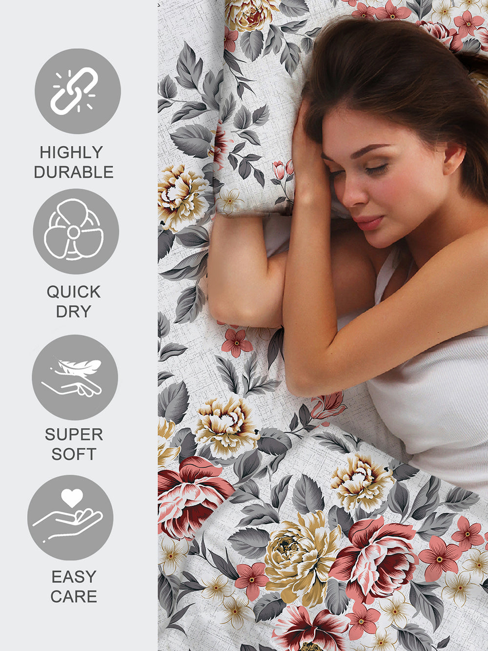 Argos 225 CVC Multicolor Floral King Size Bedsheet with 2 Pillow Covers