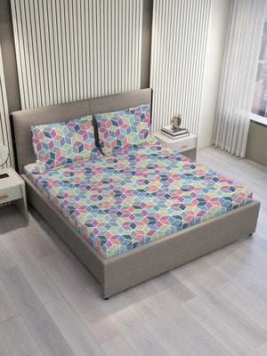 Argos 225 CVC Multicolor Geometrical 1 King Size Bedsheet with 2 Pillow Covers