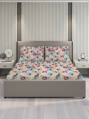 Argos 225 CVC Multicolor Geometrical 1 King Size Bedsheet with 2 Pillow Covers