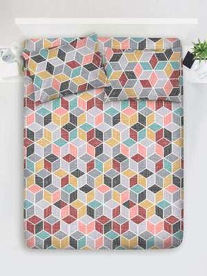 Argos 225 CVC Multicolor Geometrical 1 King Size Bedsheet with 2 Pillow Covers