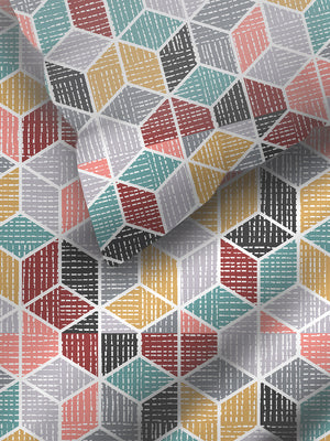 Argos 225 CVC Multicolor Geometrical 1 King Size Bedsheet with 2 Pillow Covers
