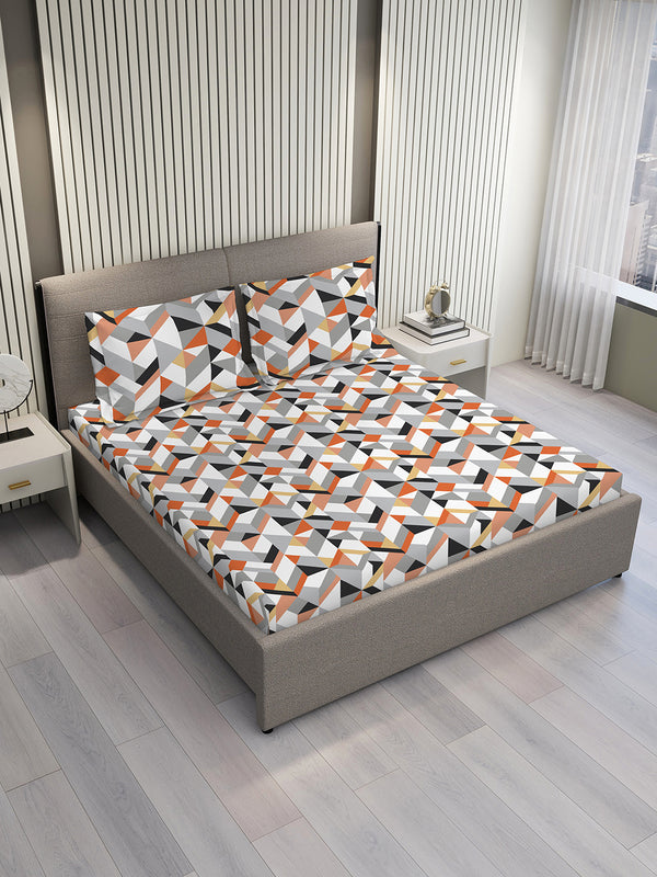Argos 225 CVC Grey Geometrical 1 King Size Bedsheet with 2 Pillow Covers