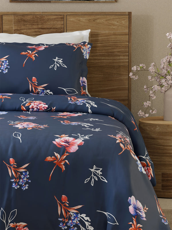 Emaline 100% Cotton 144 TC Blue Spring Single Size Bedsheet with 1 Pillow Cover