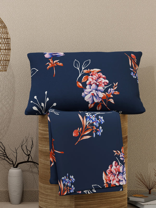 Emaline 100% Cotton 144 TC Blue Spring Single Size Bedsheet with 1 Pillow Cover