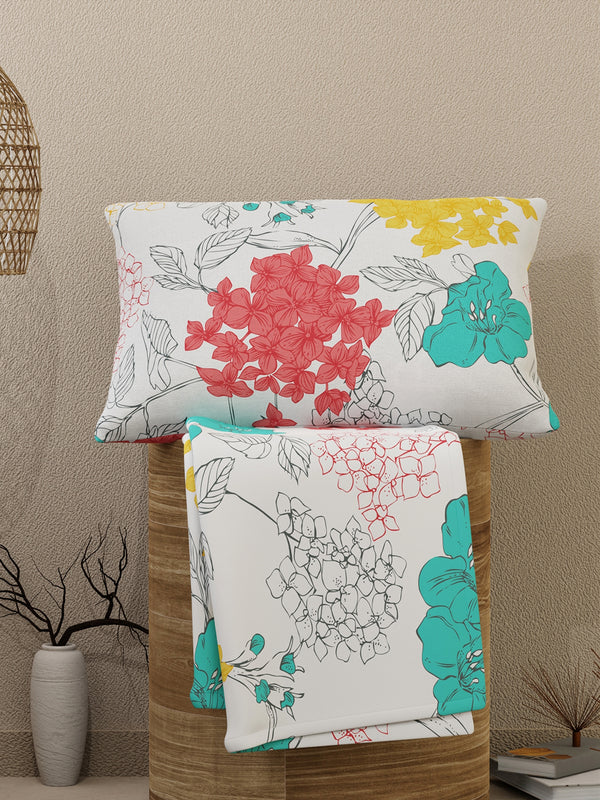 Emaline 100% Cotton 144 TC Multicolor Floral Carnation Single Size Bedsheet with 1 Pillow Cover