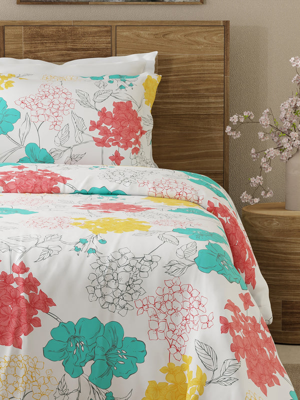 Emaline 100% Cotton 144 TC Multicolor Floral Carnation Single Size Bedsheet with 1 Pillow Cover