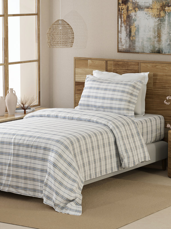 Emaline 100% Cotton 144 TC Abbot Checkered Single Size Bedsheet with 1 Pillow Cover