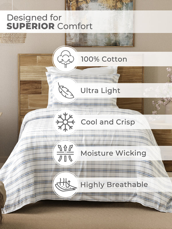 Emaline 100% Cotton 144 TC Abbot Checkered Single Size Bedsheet with 1 Pillow Cover
