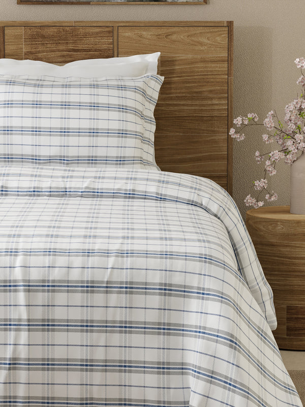Emaline 100% Cotton 144 TC Abbot Checkered Single Size Bedsheet with 1 Pillow Cover
