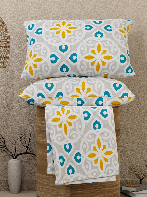 Emaline 100% Cotton 144 TC Grey Ethnic 1 Double Size Bedsheet with 2 Pillow Covers