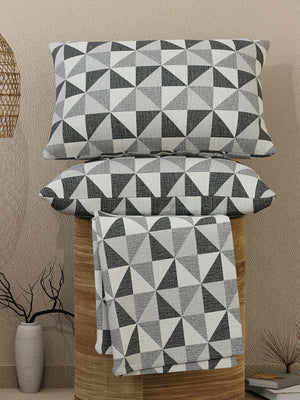 Emaline 100% Cotton 144 TC Grey Geometrical 1 Double Size Bedsheet with 2 Pillow Covers