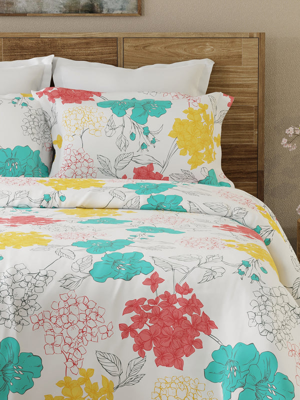 Emaline 100% Cotton 144 TC Multicolor Floral 1 Double Size Bedsheet with 2 Pillow Covers