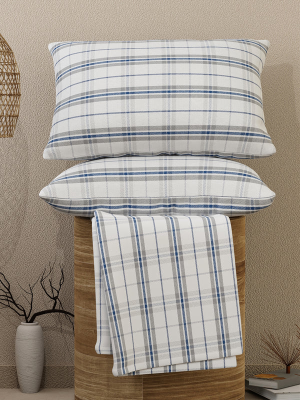 Emaline 100% Cotton 144 TC White Geometrical 1 Double Size Bedsheet with 2 Pillow Covers