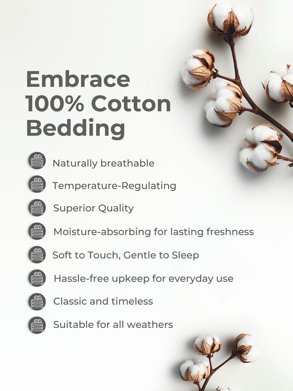Emaline 100% Cotton 144 TC White Geometrical 1 Double Size Bedsheet with 2 Pillow Covers