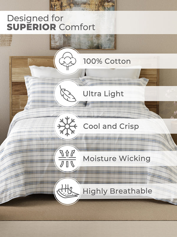 Emaline 100% Cotton 144 TC White Geometrical 1 Double Size Bedsheet with 2 Pillow Covers