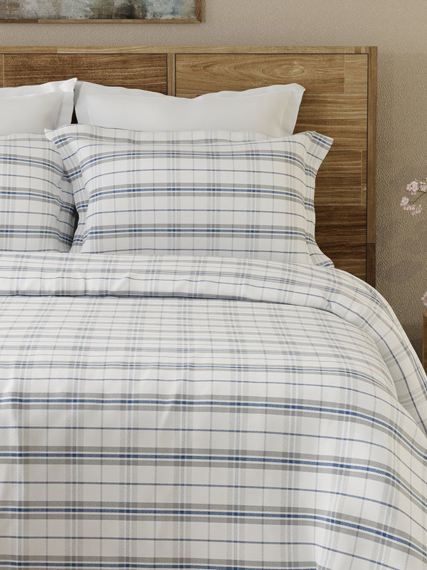 Emaline 100% Cotton 144 TC White Geometrical 1 Double Size Bedsheet with 2 Pillow Covers