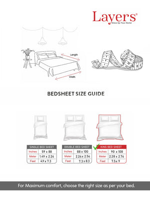 Emaline 100% Cotton 144 TC Blue Spring King Size Bedsheet with 2 Pillow Covers