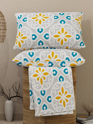 Emaline 100% Cotton 144 TC Grey Moroccan Tile King Size Bedsheet with 2 Pillow Covers