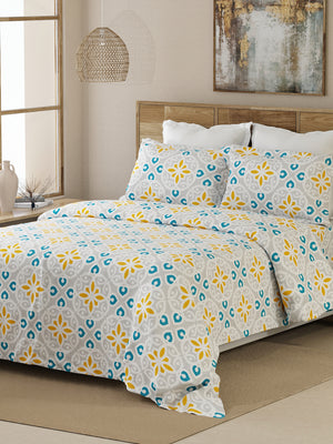 Emaline 100% Cotton 144 TC Grey Moroccan Tile King Size Bedsheet with 2 Pillow Covers