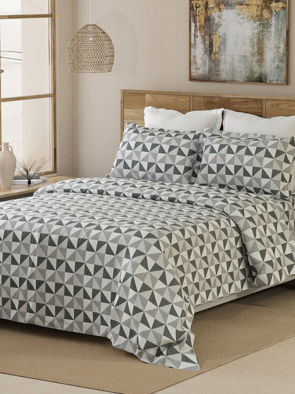 Emaline 100% Cotton 144 TC Grey Play Geometrical King Size Bedsheet with 2 Pillow Covers